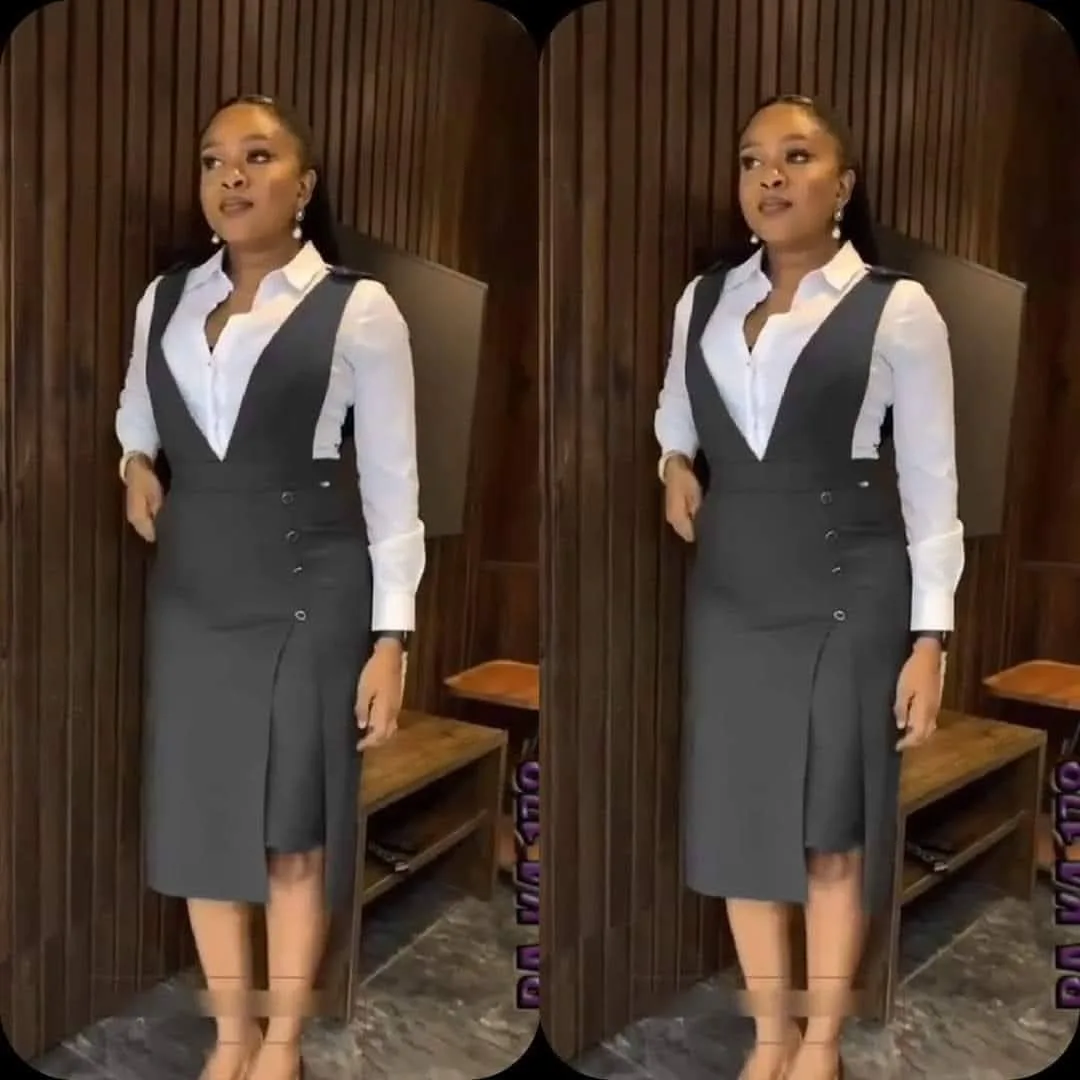 Robe tailleur sans manches avec chemise intégrée – Style working girl chic