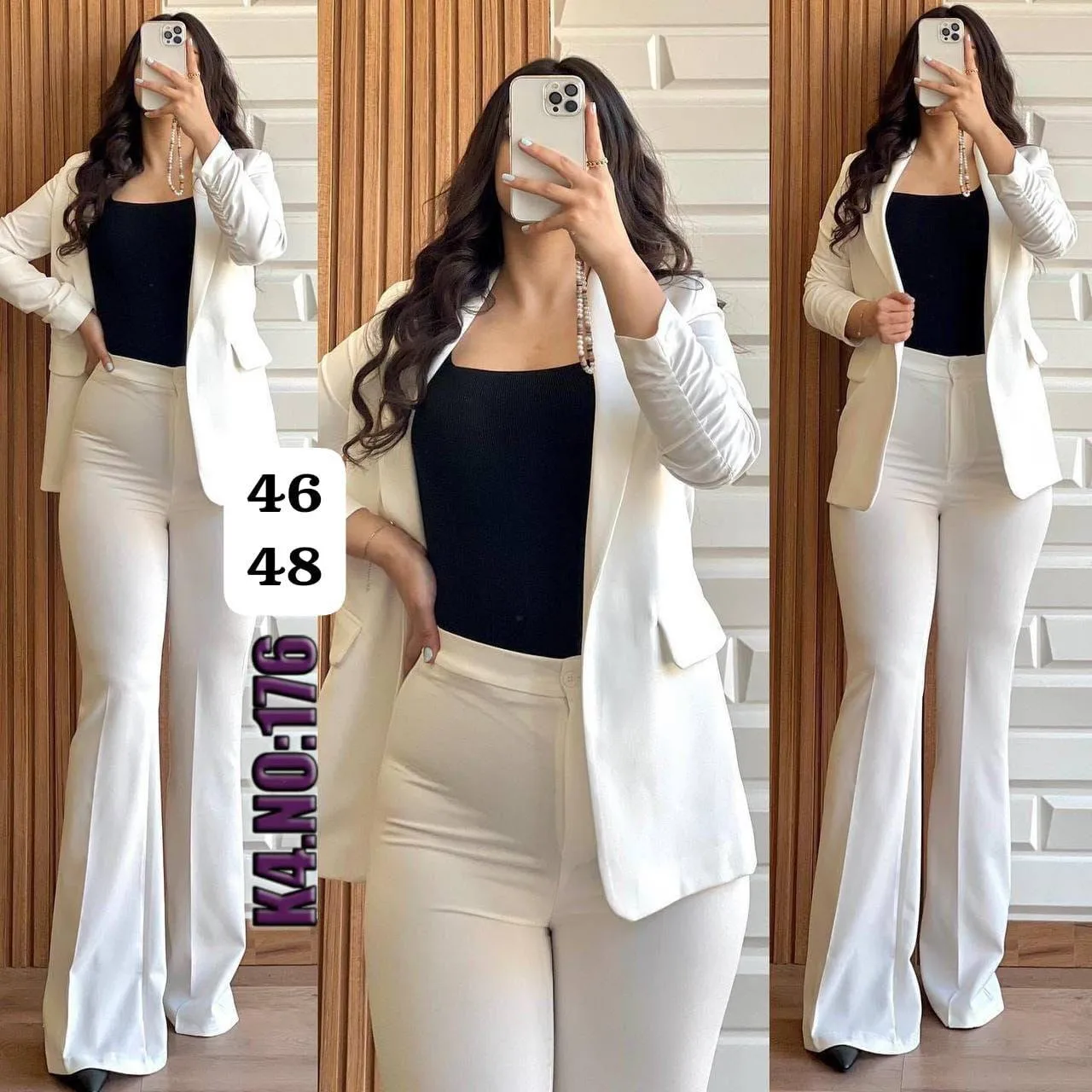 Tailleur blanc femme – Veste cintrée & pantalon flare