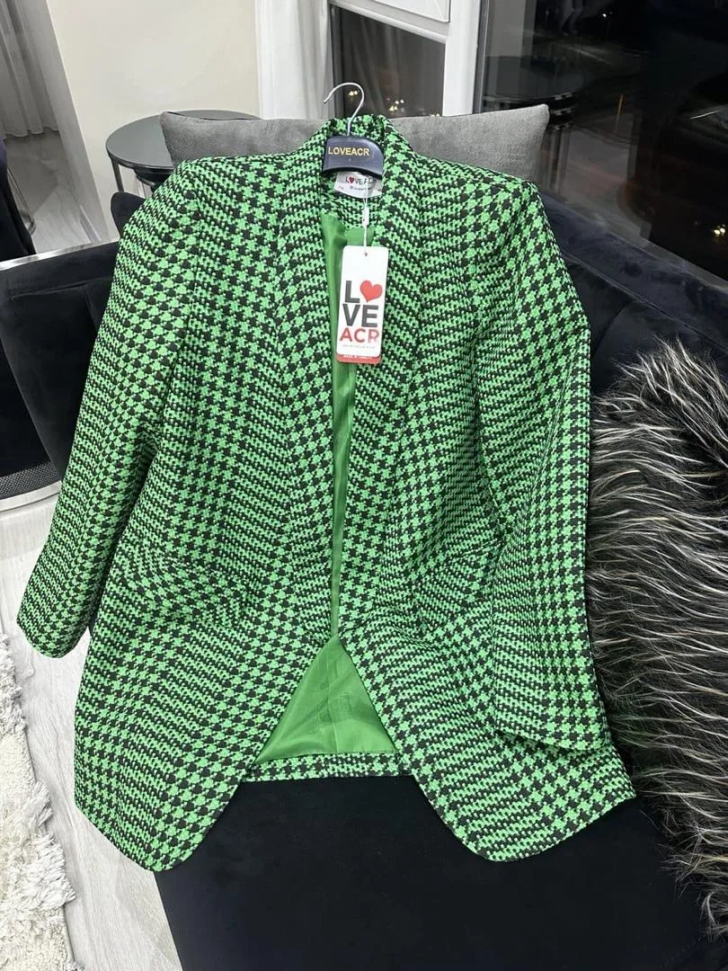 Blazer Vert Pied-de-Poule – Style Vintage Réinventé
