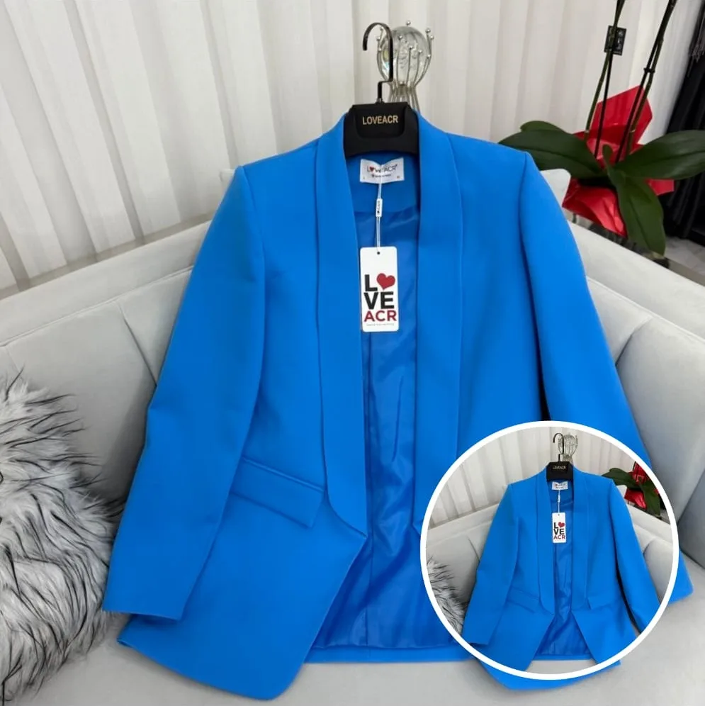 Blazer Col Châle – Manches longues, couleurs vives — Bleu roi